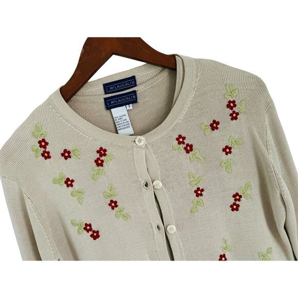 J McLaughlin 100% Silk Beige Twinset With Floral Embroidery & Keyhole Detail - Picture 8 of 13